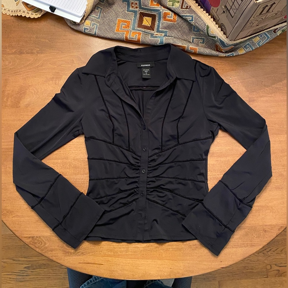 Vintage Express Black Ruched Blouse